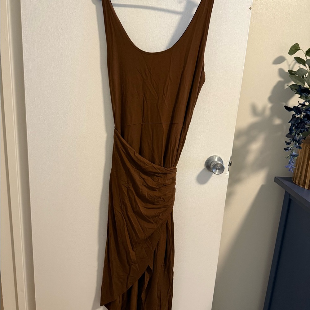 Reformation Asymmetrical Brown Dress